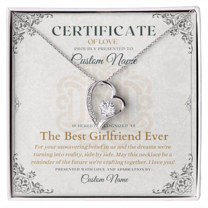 The Best Girlfriend Ever - Certificate of Love - Necklaces For Girlfriend