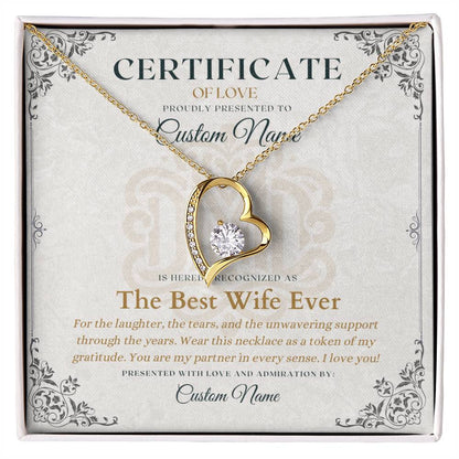 The Best Wife Ever - Certificate of Love - Necklaces For Wife